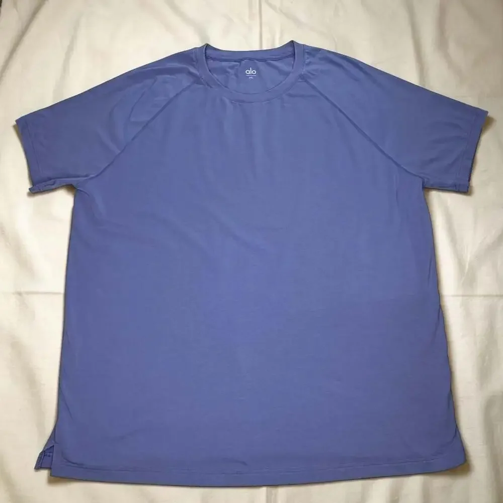 Alo Yoga Triumph Crewneck Raglan Short Sleeve T-Shirt Blue 2XL